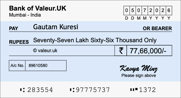 How to write a cheque for 77.66 lakh rupees How to write a cheque for 77.66 lakh rupees