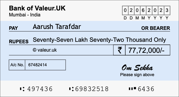How to write a cheque for 77.72 lakh rupees