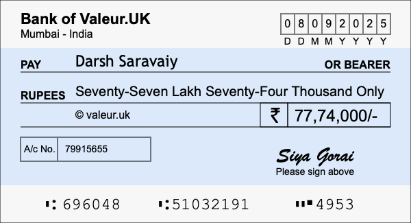 How to write a cheque for 77.74 lakh rupees