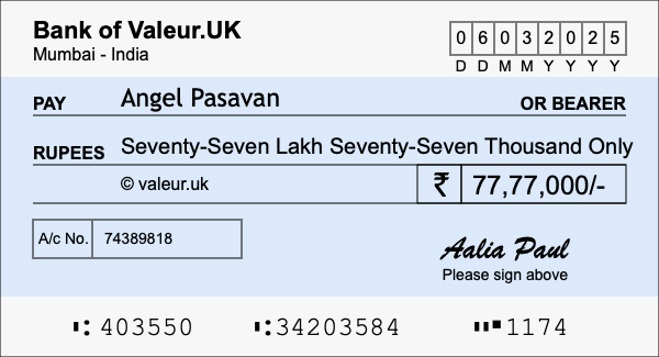 How to write a cheque for 77.77 lakh rupees How to write a cheque for 77.77 lakh rupees