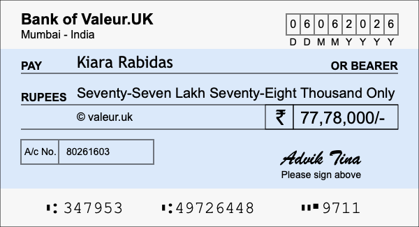 How to write a cheque for 77.78 lakh rupees How to write a cheque for 77.78 lakh rupees
