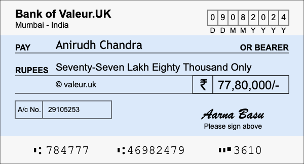 How to write a cheque for 77.8 lakh rupees How to write a cheque for 77.8 lakh rupees