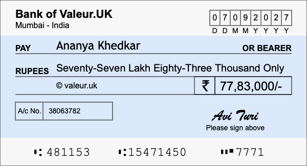 How to write a cheque for 77.83 lakh rupees