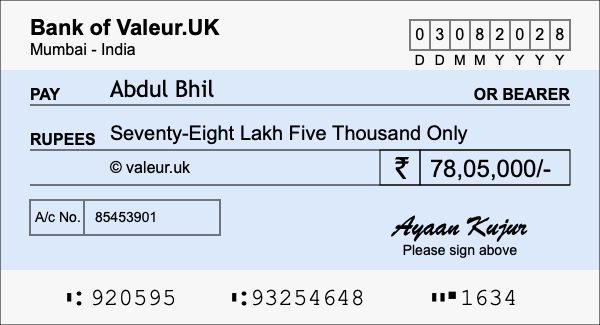 How to write a cheque for 78.05 lakh rupees