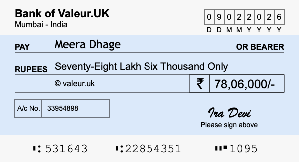 How to write a cheque for 78.06 lakh rupees