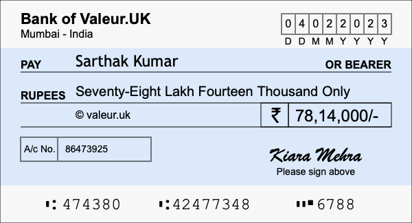 How to write a cheque for 78.14 lakh rupees