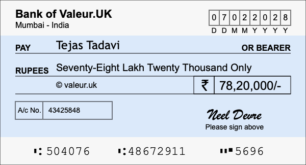 How to write a cheque for 78.2 lakh rupees How to write a cheque for 78.2 lakh rupees