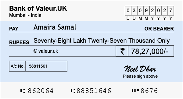 How to write a cheque for 78.27 lakh rupees How to write a cheque for 78.27 lakh rupees
