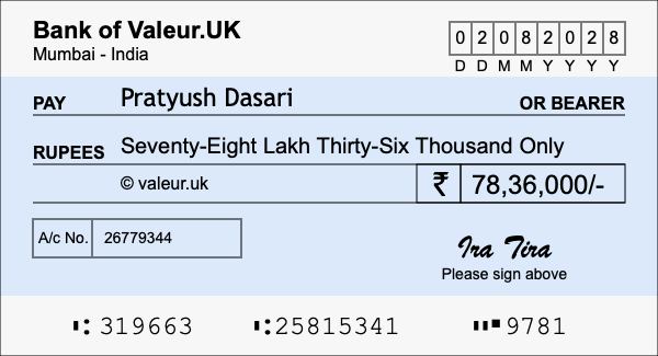 How to write a cheque for 78.36 lakh rupees