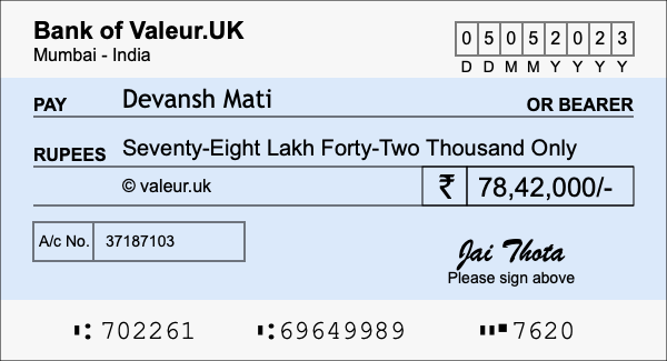 How to write a cheque for 78.42 lakh rupees
