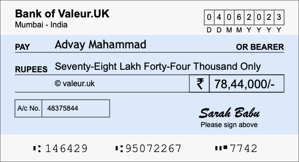How to write a cheque for 78.44 lakh rupees