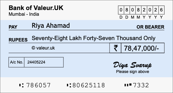 How to write a cheque for 78.47 lakh rupees
