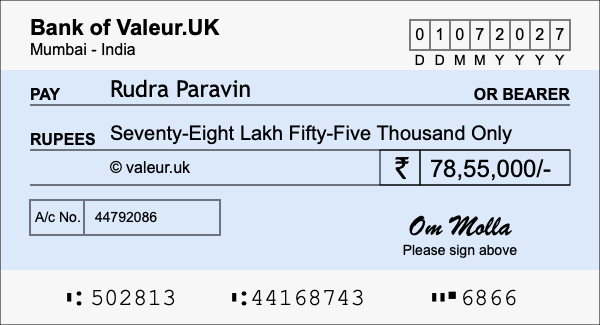How to write a cheque for 78.55 lakh rupees How to write a cheque for 78.55 lakh rupees
