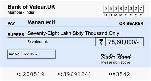 How to write a cheque for 78.6 lakh rupees