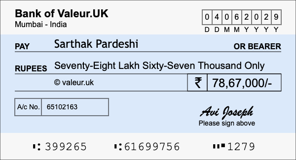 How to write a cheque for 78.67 lakh rupees
