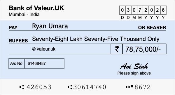 How to write a cheque for 78.75 lakh rupees