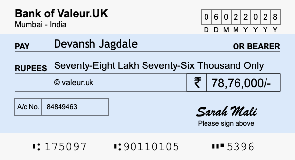 How to write a cheque for 78.76 lakh rupees