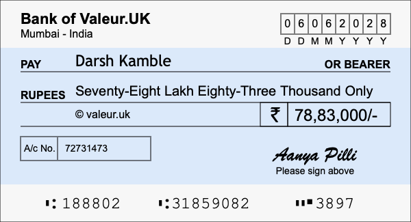 How to write a cheque for 78.83 lakh rupees How to write a cheque for 78.83 lakh rupees