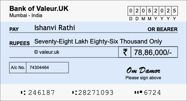 How to write a cheque for 78.86 lakh rupees