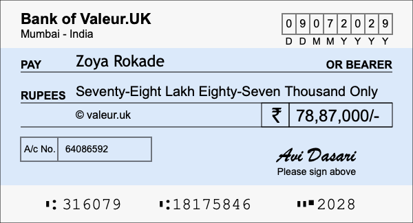 How to write a cheque for 78.87 lakh rupees