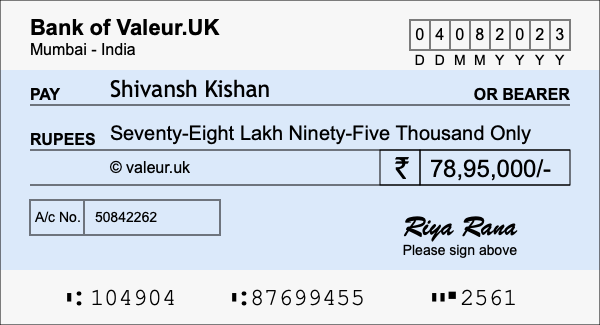 How to write a cheque for 78.95 lakh rupees How to write a cheque for 78.95 lakh rupees
