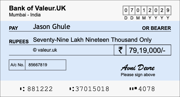How to write a cheque for 79.19 lakh rupees How to write a cheque for 79.19 lakh rupees