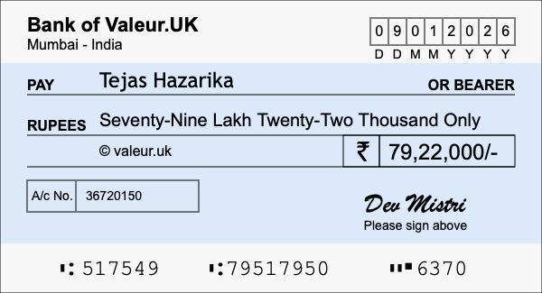 How to write a cheque for 79.22 lakh rupees How to write a cheque for 79.22 lakh rupees