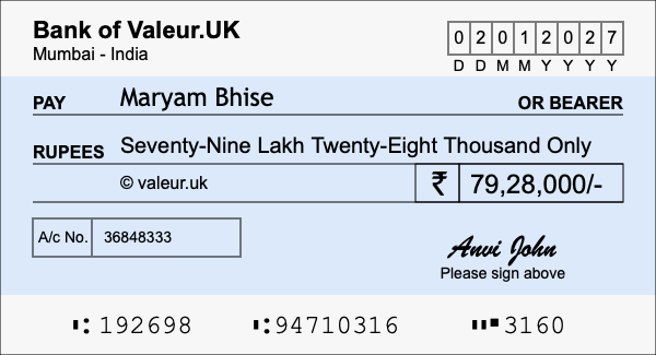 How to write a cheque for 79.28 lakh rupees How to write a cheque for 79.28 lakh rupees