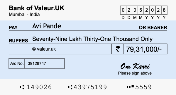 How to write a cheque for 79.31 lakh rupees How to write a cheque for 79.31 lakh rupees