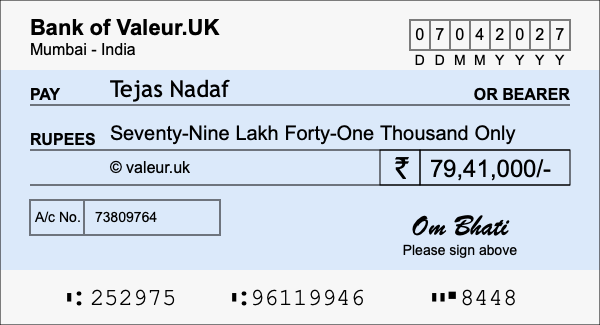 How to write a cheque for 79.41 lakh rupees How to write a cheque for 79.41 lakh rupees