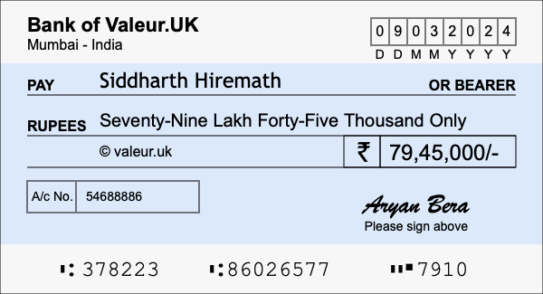 How to write a cheque for 79.45 lakh rupees How to write a cheque for 79.45 lakh rupees