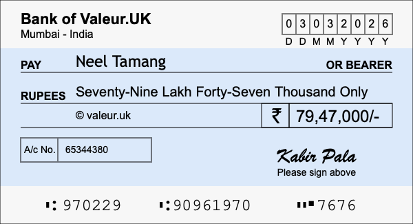 How to write a cheque for 79.47 lakh rupees How to write a cheque for 79.47 lakh rupees