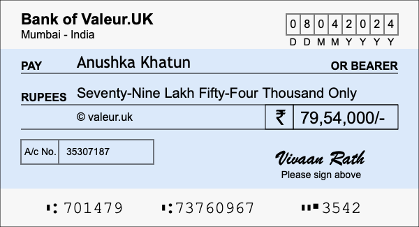 How to write a cheque for 79.54 lakh rupees