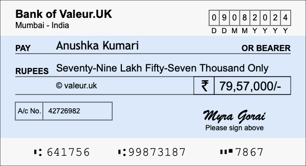 How to write a cheque for 79.57 lakh rupees How to write a cheque for 79.57 lakh rupees