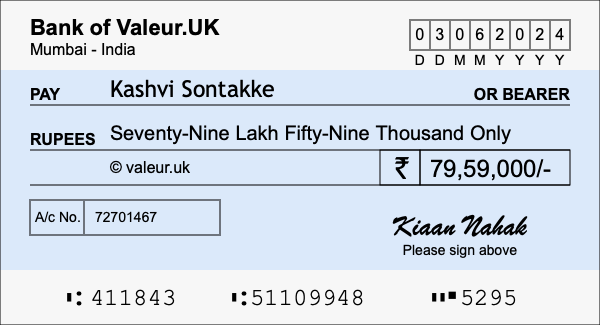 How to write a cheque for 79.59 lakh rupees How to write a cheque for 79.59 lakh rupees