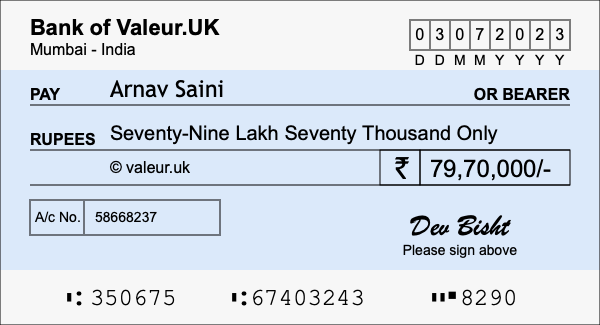 How to write a cheque for 79.7 lakh rupees