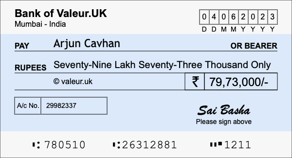 How to write a cheque for 79.73 lakh rupees