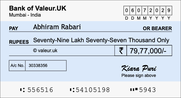 How to write a cheque for 79.77 lakh rupees