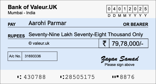 How to write a cheque for 79.78 lakh rupees