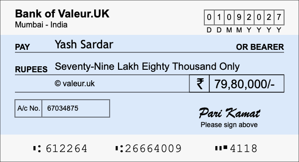 How to write a cheque for 79.8 lakh rupees How to write a cheque for 79.8 lakh rupees