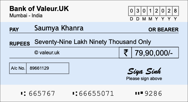 How to write a cheque for 79.9 lakh rupees