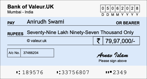How to write a cheque for 79.97 lakh rupees How to write a cheque for 79.97 lakh rupees
