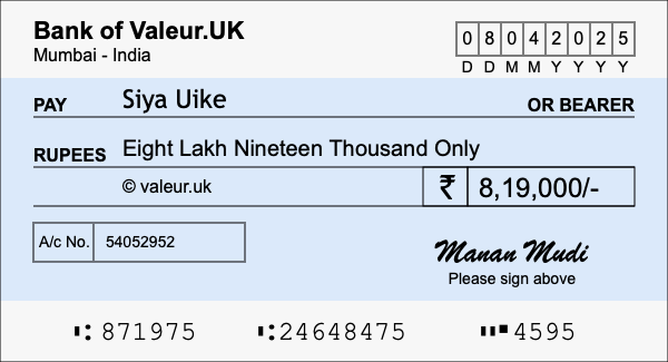 How to write a cheque for 8.19 lakh rupees