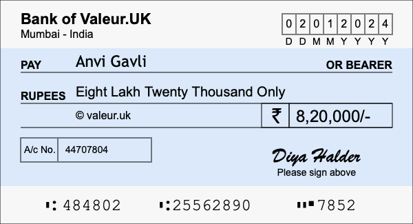 How to write a cheque for 8.2 lakh rupees