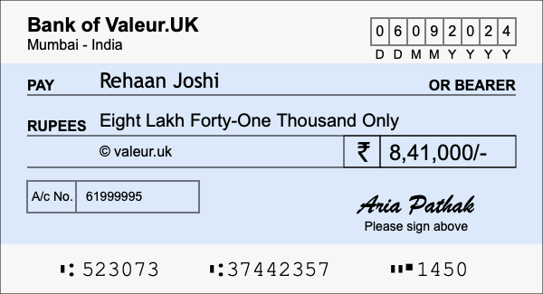 How to write a cheque for 8.41 lakh rupees