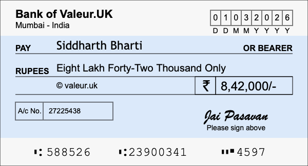 How to write a cheque for 8.42 lakh rupees