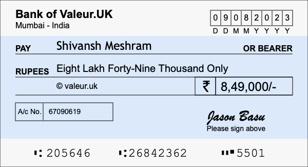 How to write a cheque for 8.49 lakh rupees