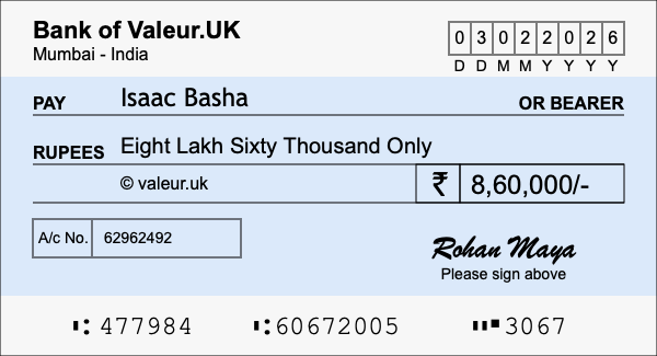 How to write a cheque for 8.6 lakh rupees