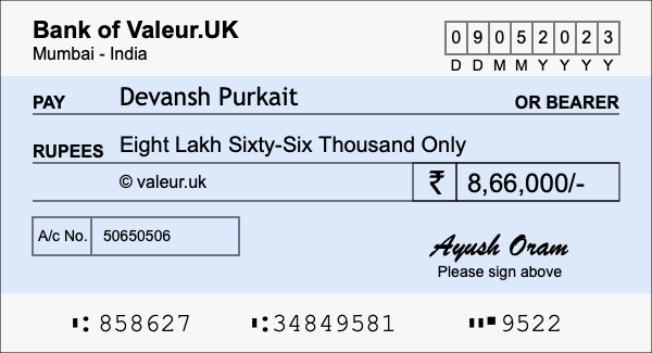 How to write a cheque for 8.66 lakh rupees How to write a cheque for 8.66 lakh rupees