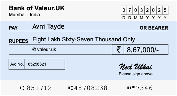 How to write a cheque for 8.67 lakh rupees How to write a cheque for 8.67 lakh rupees